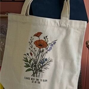 Floral Canvas Tote Bag - Cream